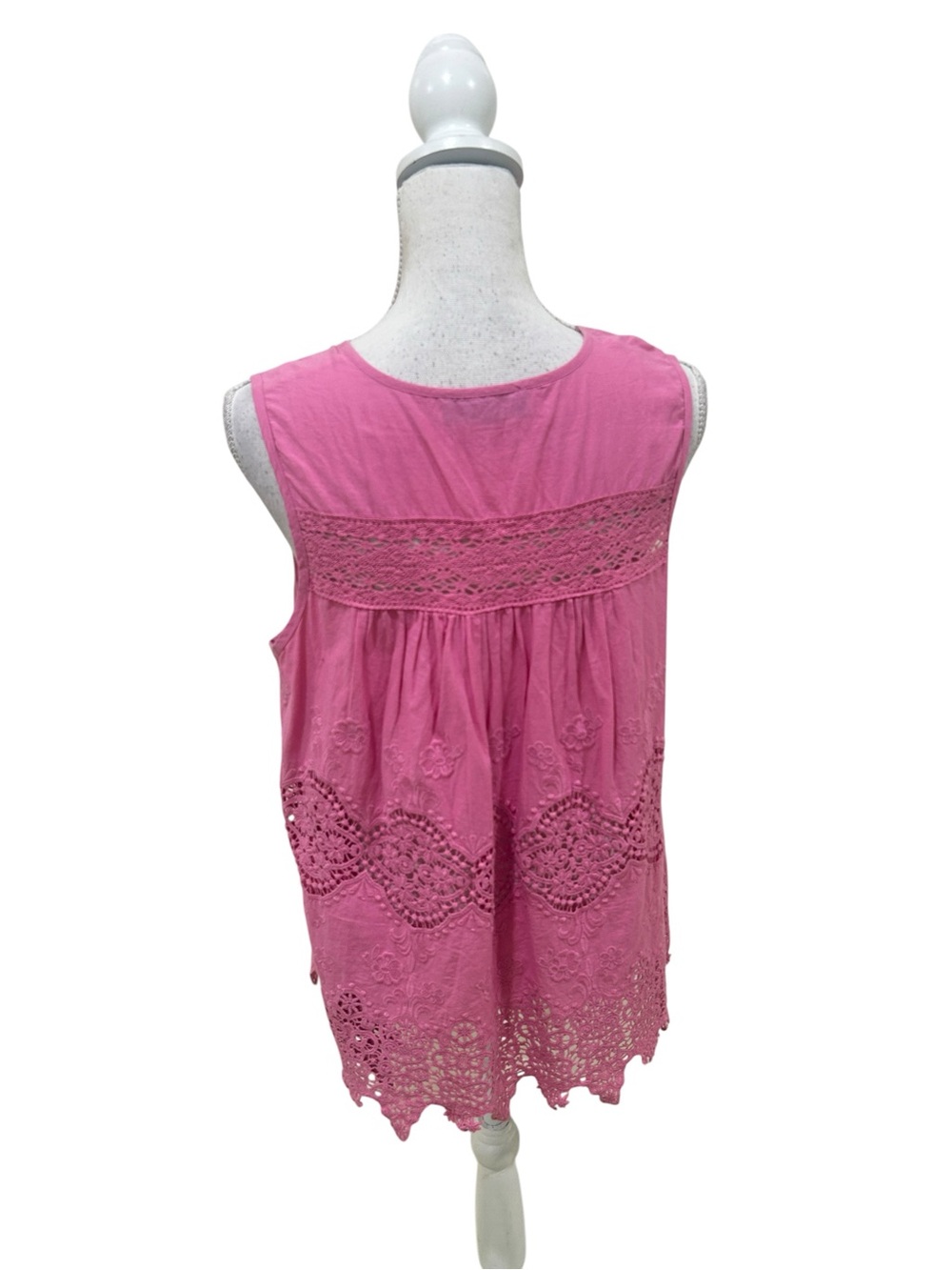 Karen Kane dusty pink a-line sleeveless cotton blouse crochet lace size large - Picture 6 of 7